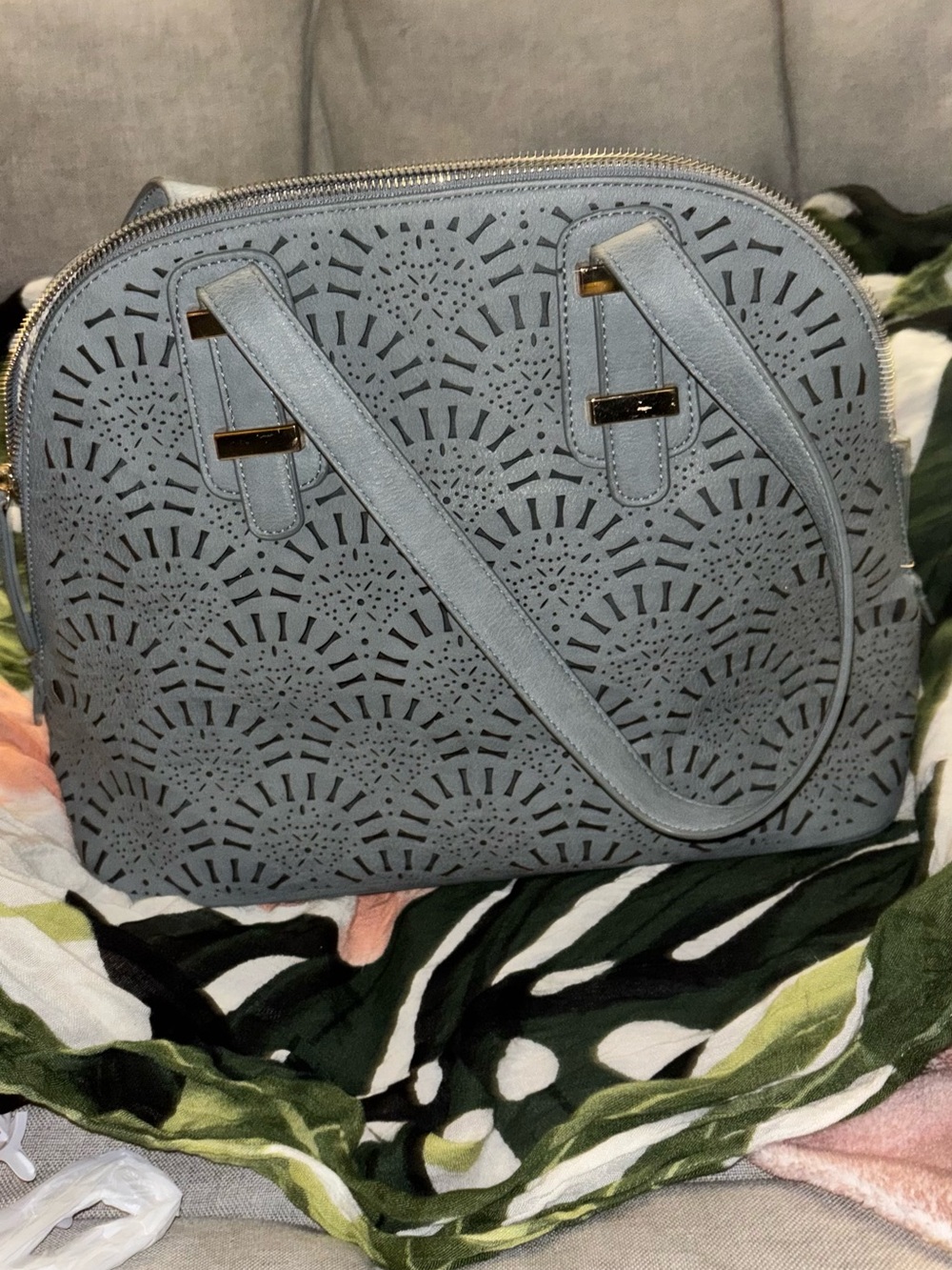 Madison West Light Blue Laser Cut Satchel Handbag